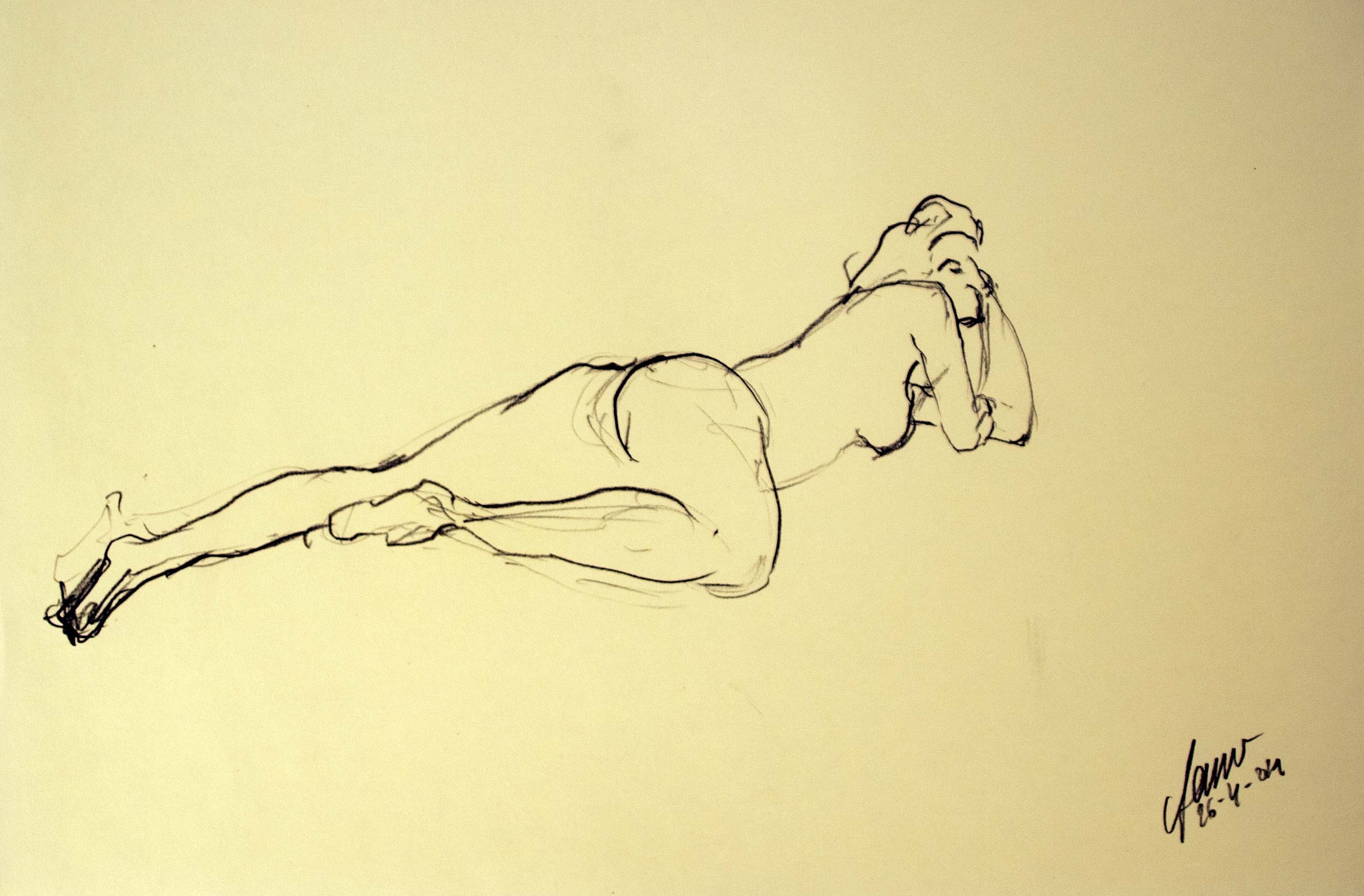 Dona estirada 1tif_1 — Grafit i oli de llinosa sobre paper